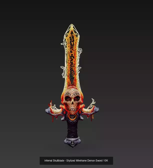 Infernal Pumpkin Blades - Wireframe Halloween Sword Pack 3D Model Collection_2