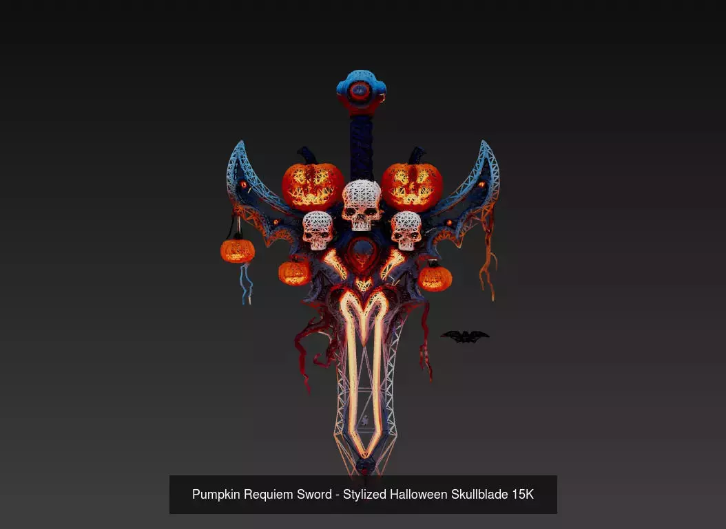 Infernal Pumpkin Blades - Wireframe Halloween Sword Pack 3D Model Collection_3