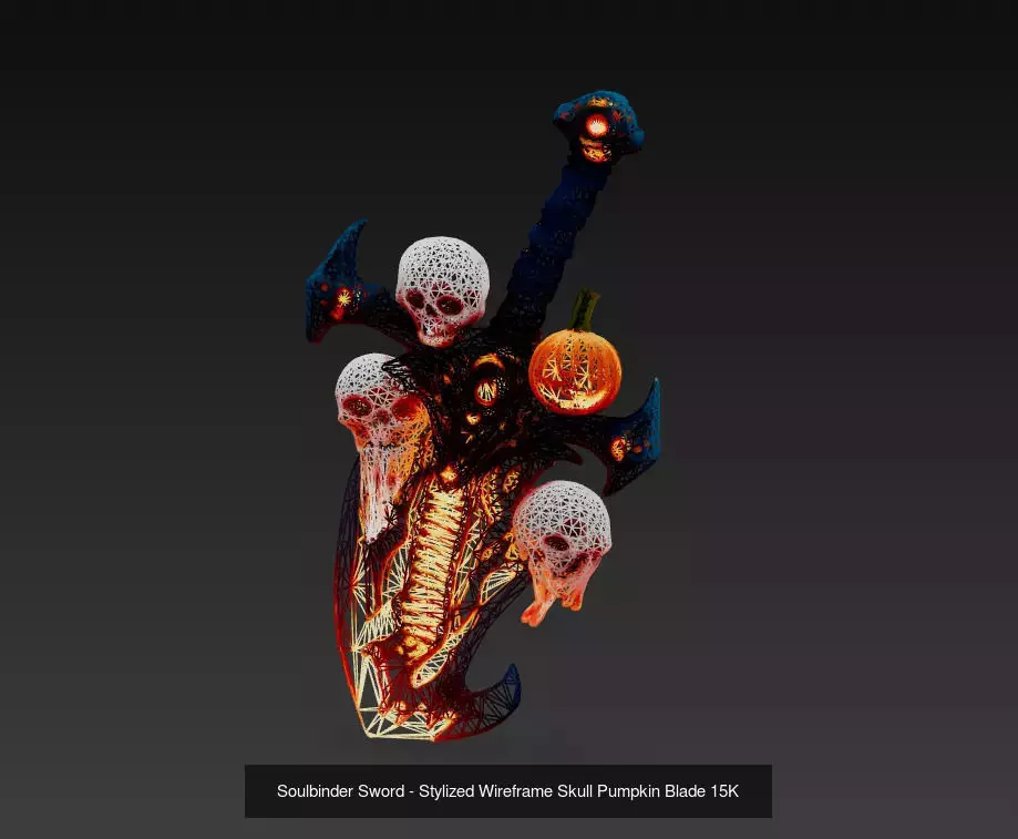 Infernal Pumpkin Blades - Wireframe Halloween Sword Pack 3D Model Collection_4