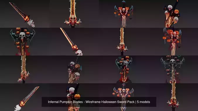 Infernal Pumpkin Blades - Wireframe Halloween Sword Pack 3D Model Collection Infernal Pumpkin Blades - Wireframe Halloween Sword Pack 3D Model Collection