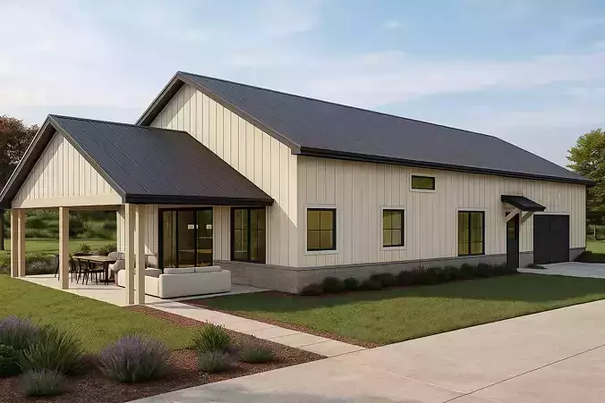 Modern Bungalow House 3D Model  with  Interior  Exterior Renders