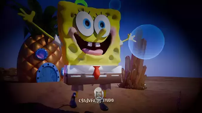 Stylized Burnt Grilled Sponge CharacterGame animation Ready bab