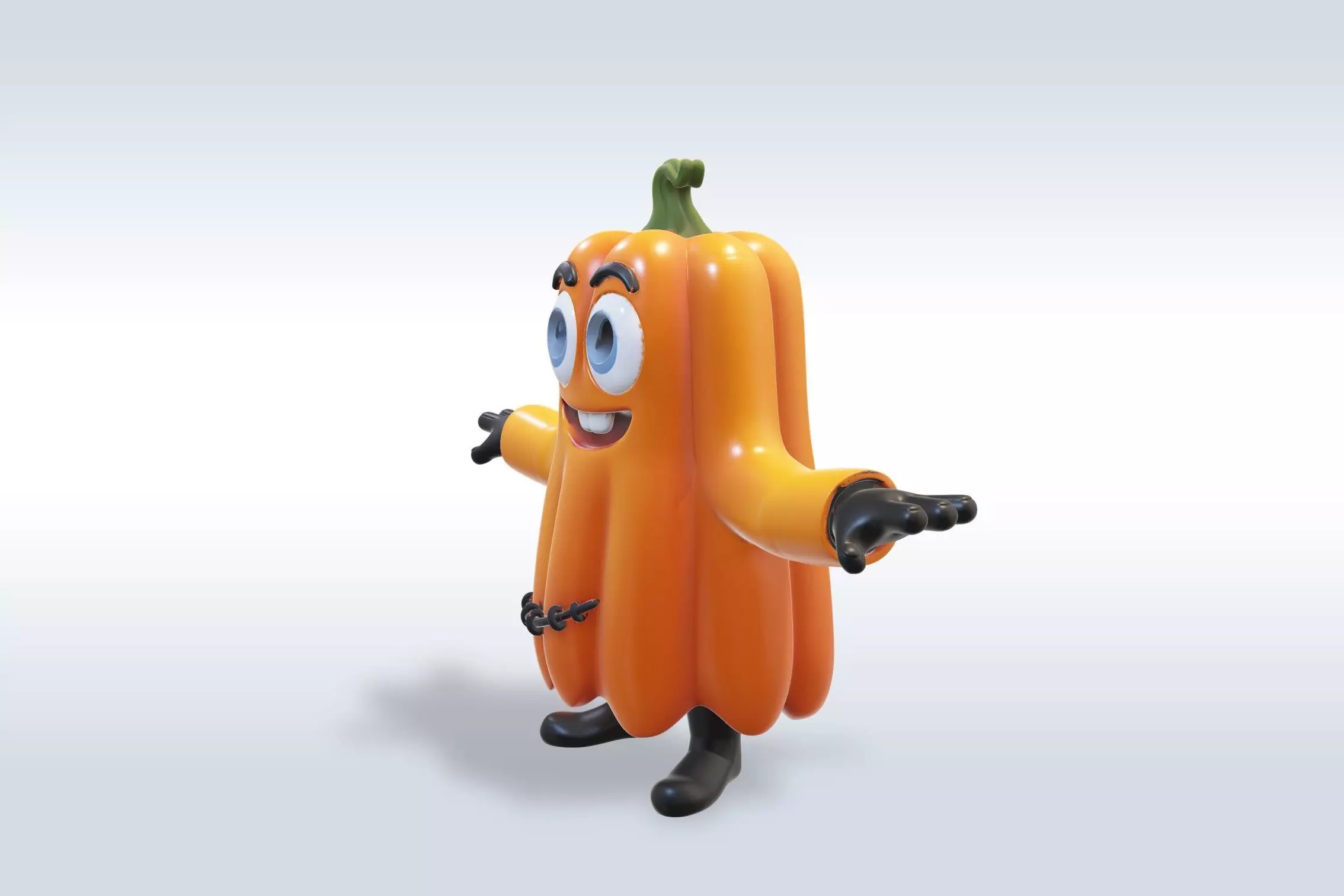 Cheerful Pumpkin Boy Halloween Character 3D model_2