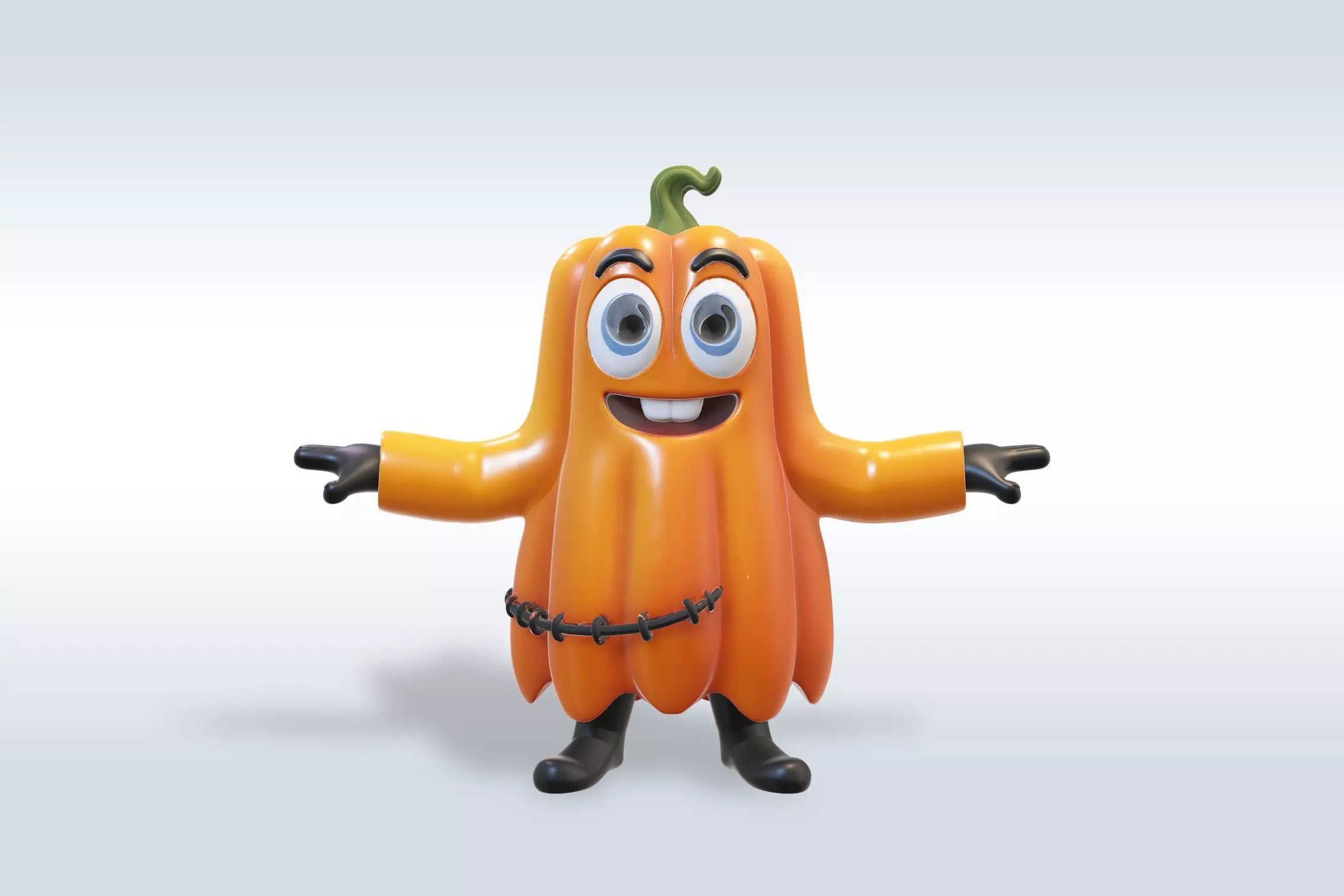 Cheerful Pumpkin Boy Halloween Character 3D model_0