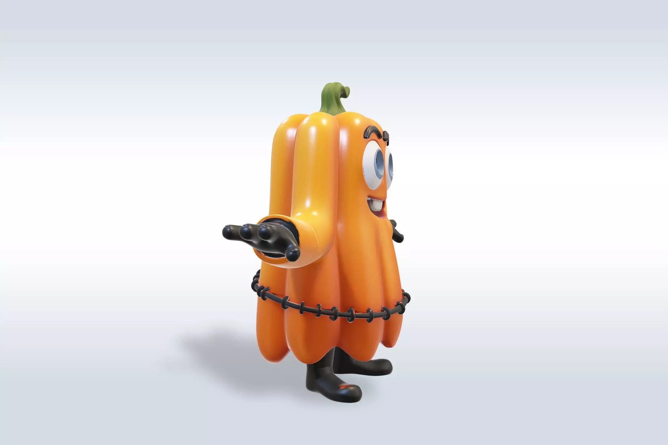 Cheerful Pumpkin Boy Halloween Character 3D model_1