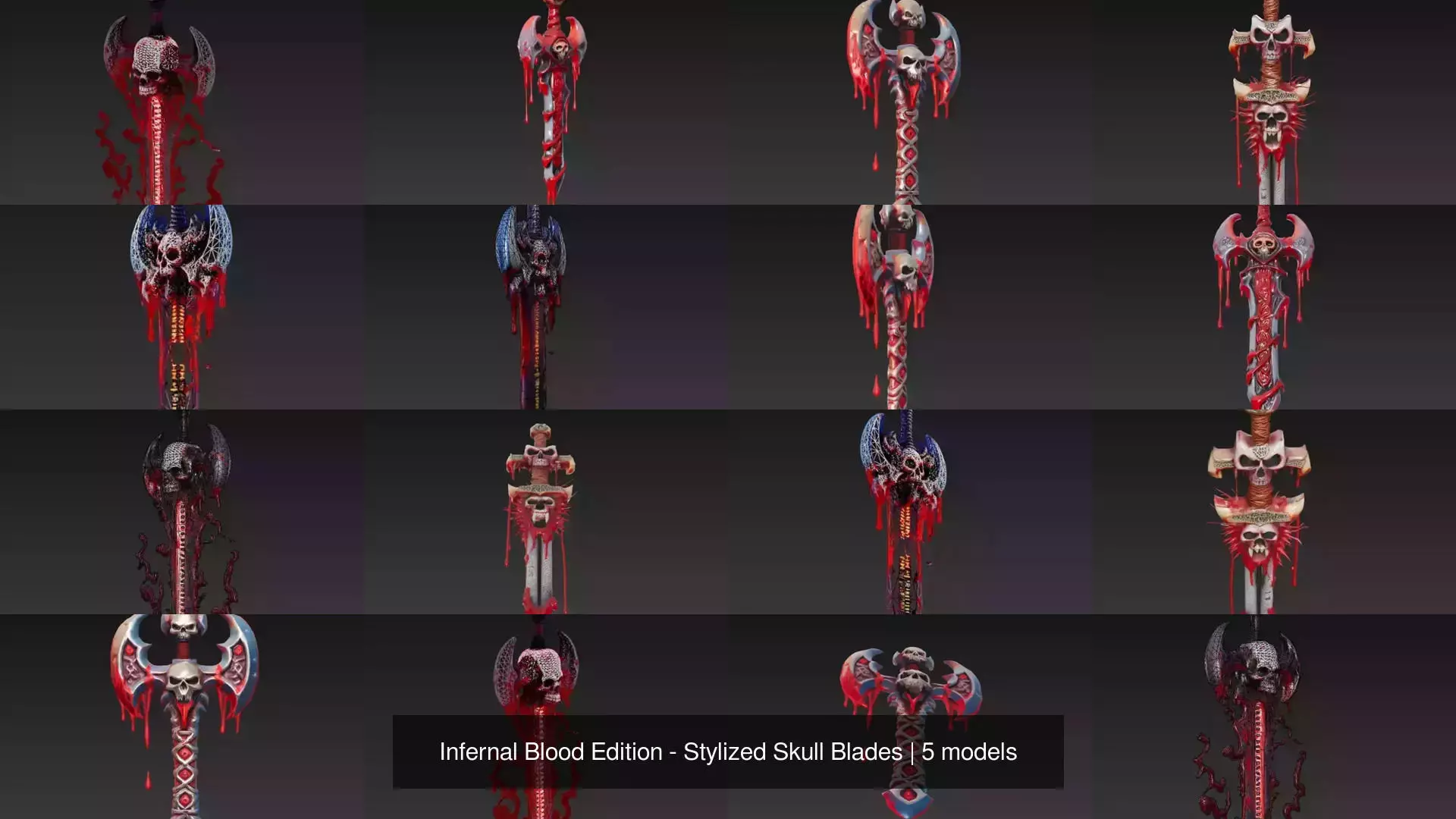 Infernal Blood Edition - Stylized Skull Blades 3D Model Collection_0