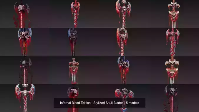 Infernal Blood Edition - Stylized Skull Blades 3D Model Collection Infernal Blood Edition - Stylized Skull Blades 3D Model Collection