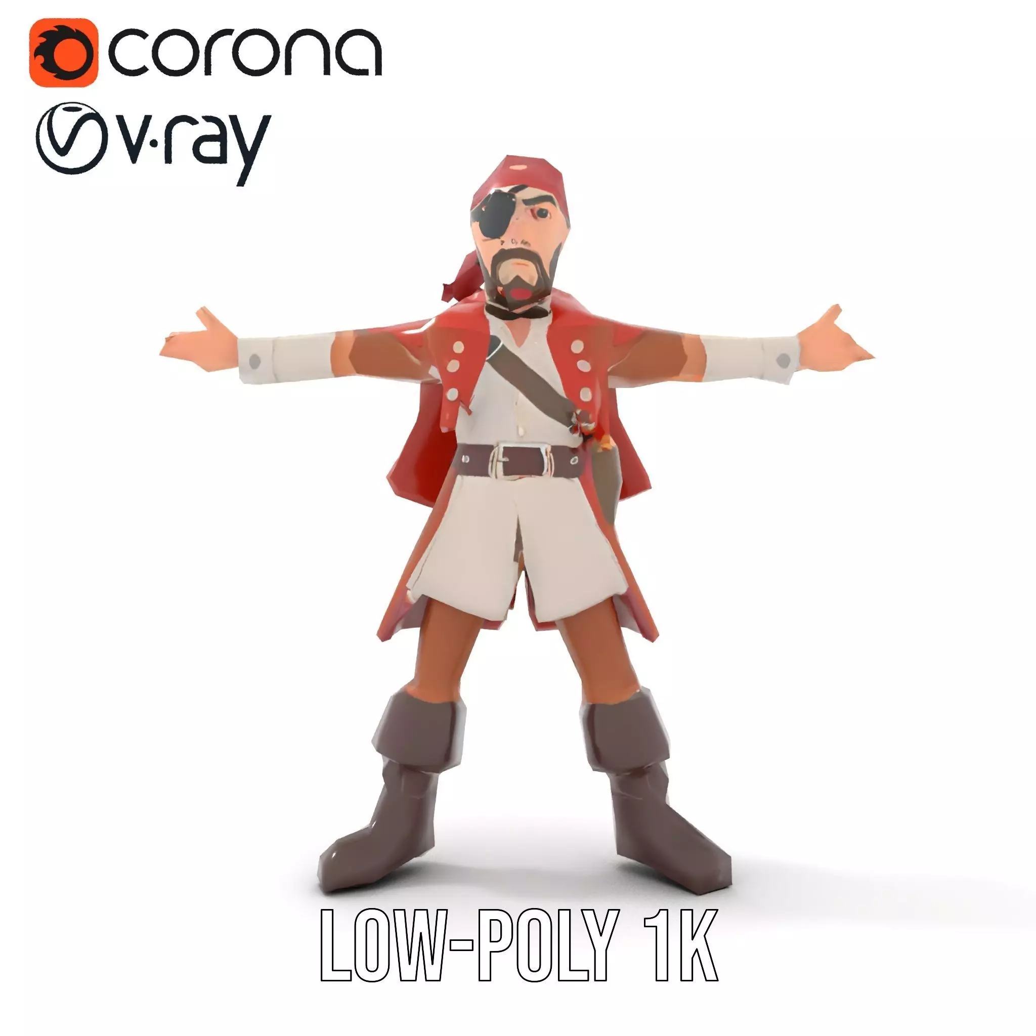 Rugged Pirate Captain model pack Low-poly 3D model_12