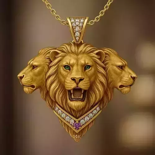 Luxury Lion Head Pendant 3D Model Diamond Collar Symbol
