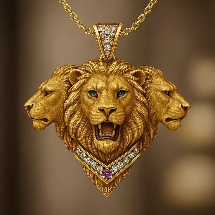 Luxury Lion Head Pendant 3D Model Diamond Collar Symbol Low-poly 3D model_0