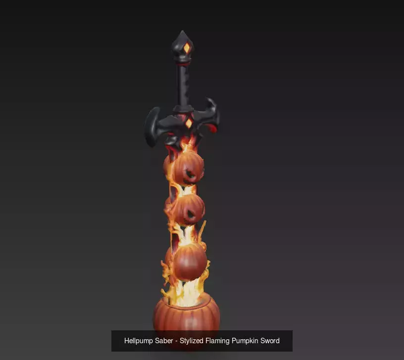 Pumpkin Inferno Props - Stylized Halloween Flame Weapons 3D Model Collection_3