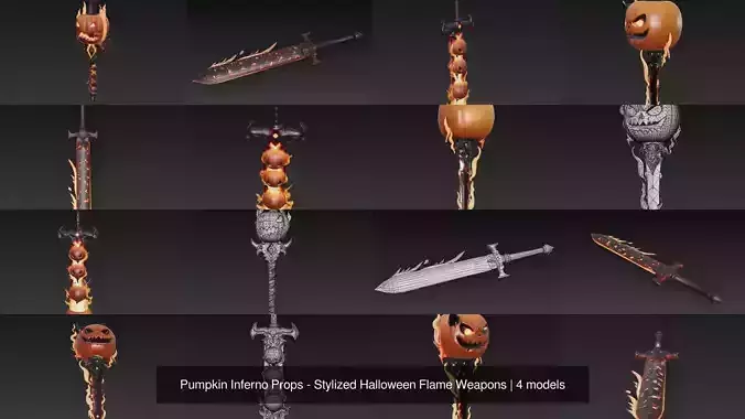 Pumpkin Inferno Props - Stylized Halloween Flame Weapons 3D Model Collection Pumpkin Inferno Props - Stylized Halloween Flame Weapons 3D Model Collection
