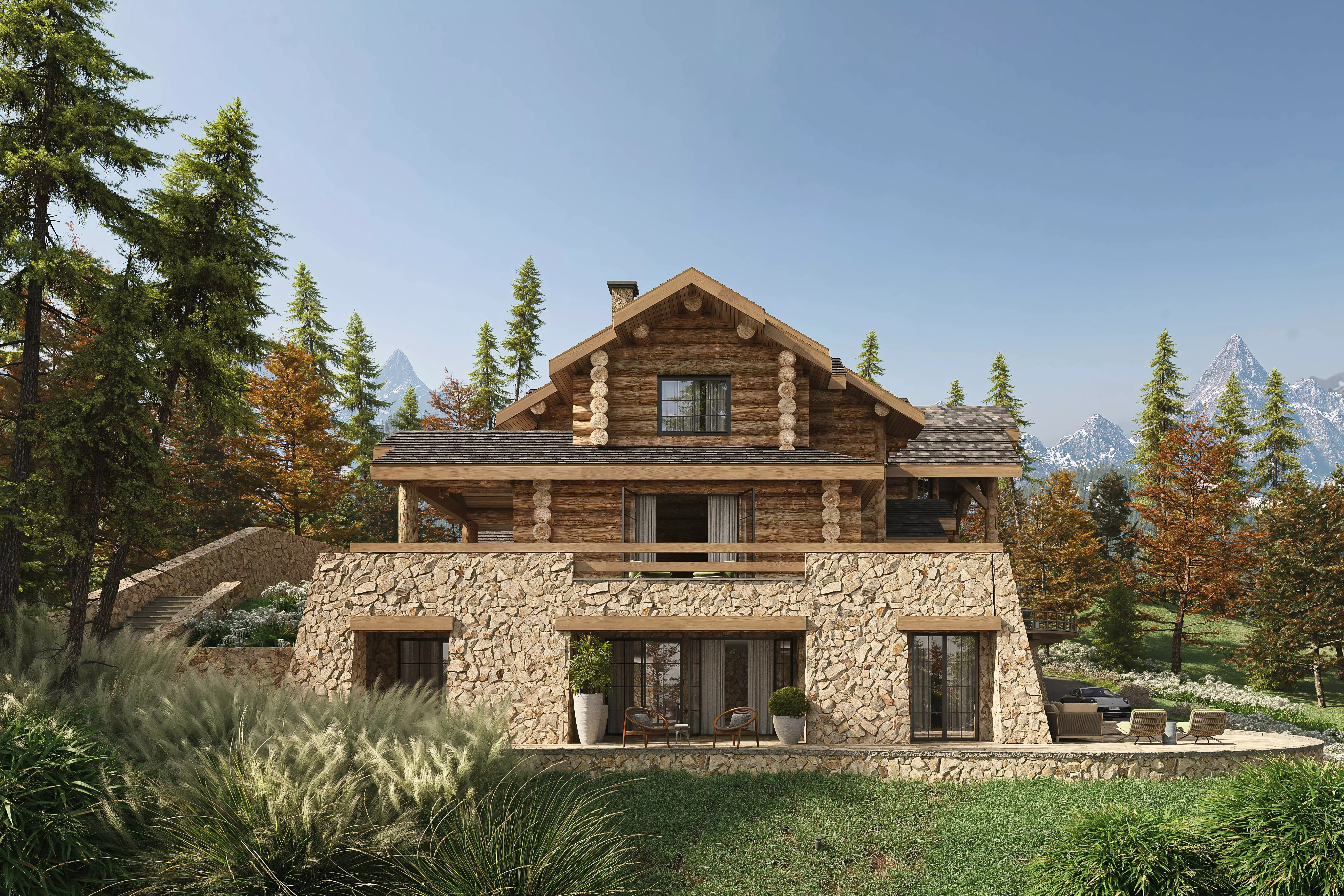 Mountain House Scenes and Country House 3D model_2