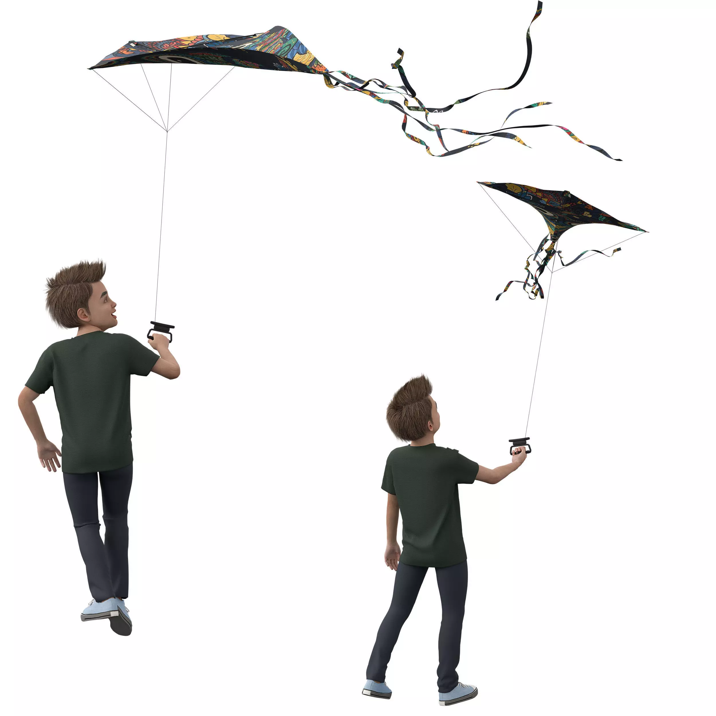 Children Flying Kite Low-poly 3D model_9