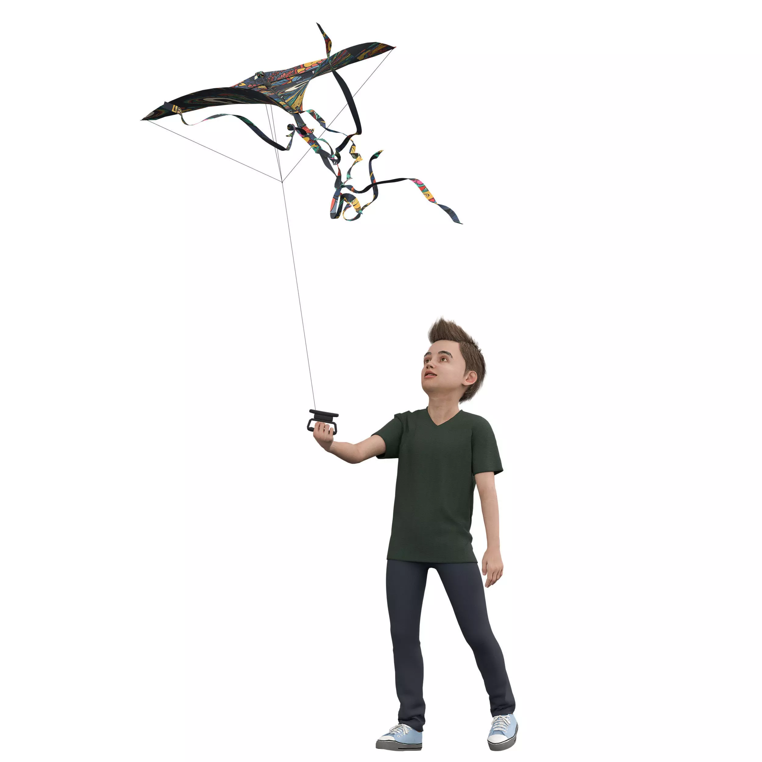 Children Flying Kite Low-poly 3D model_6