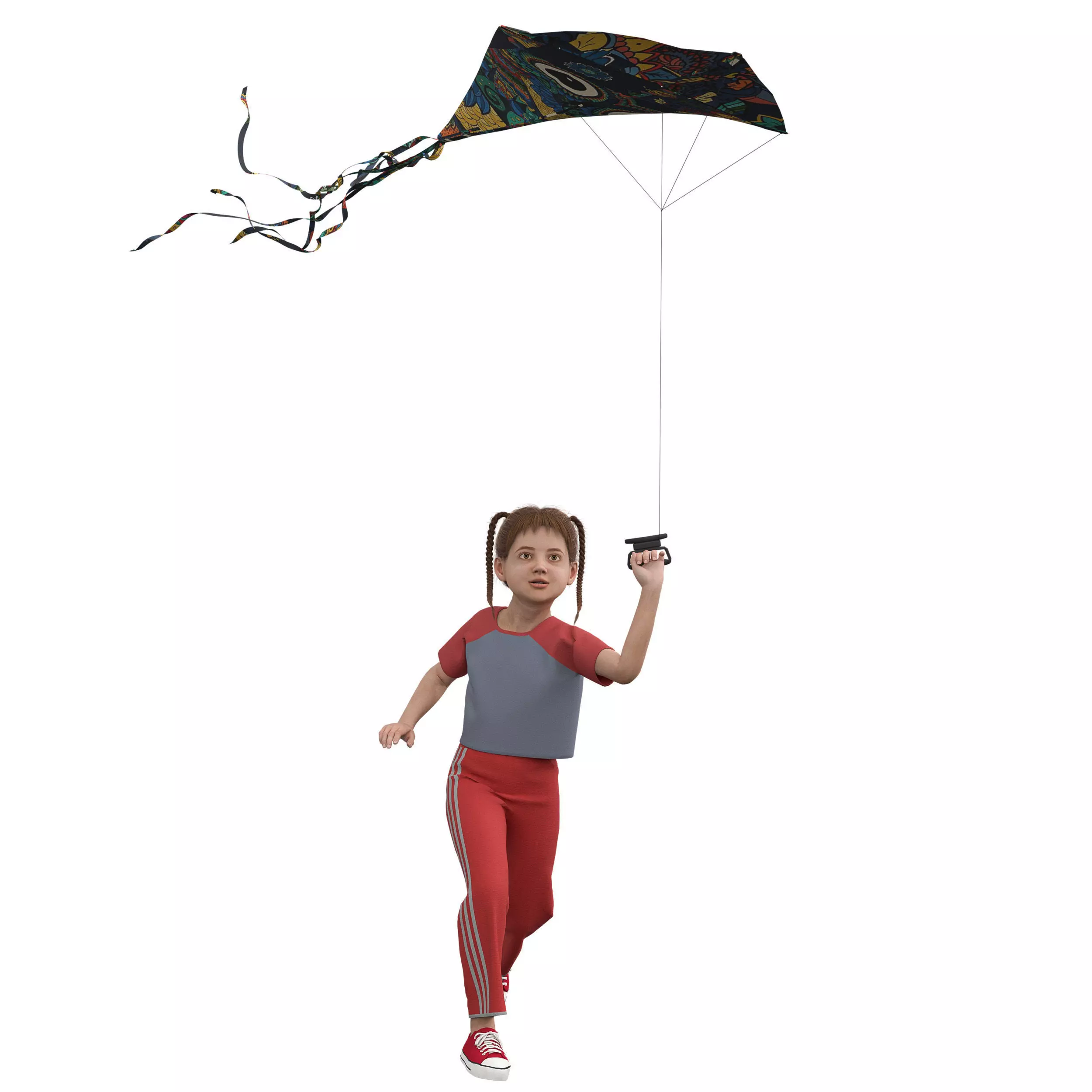 Children Flying Kite Low-poly 3D model_5