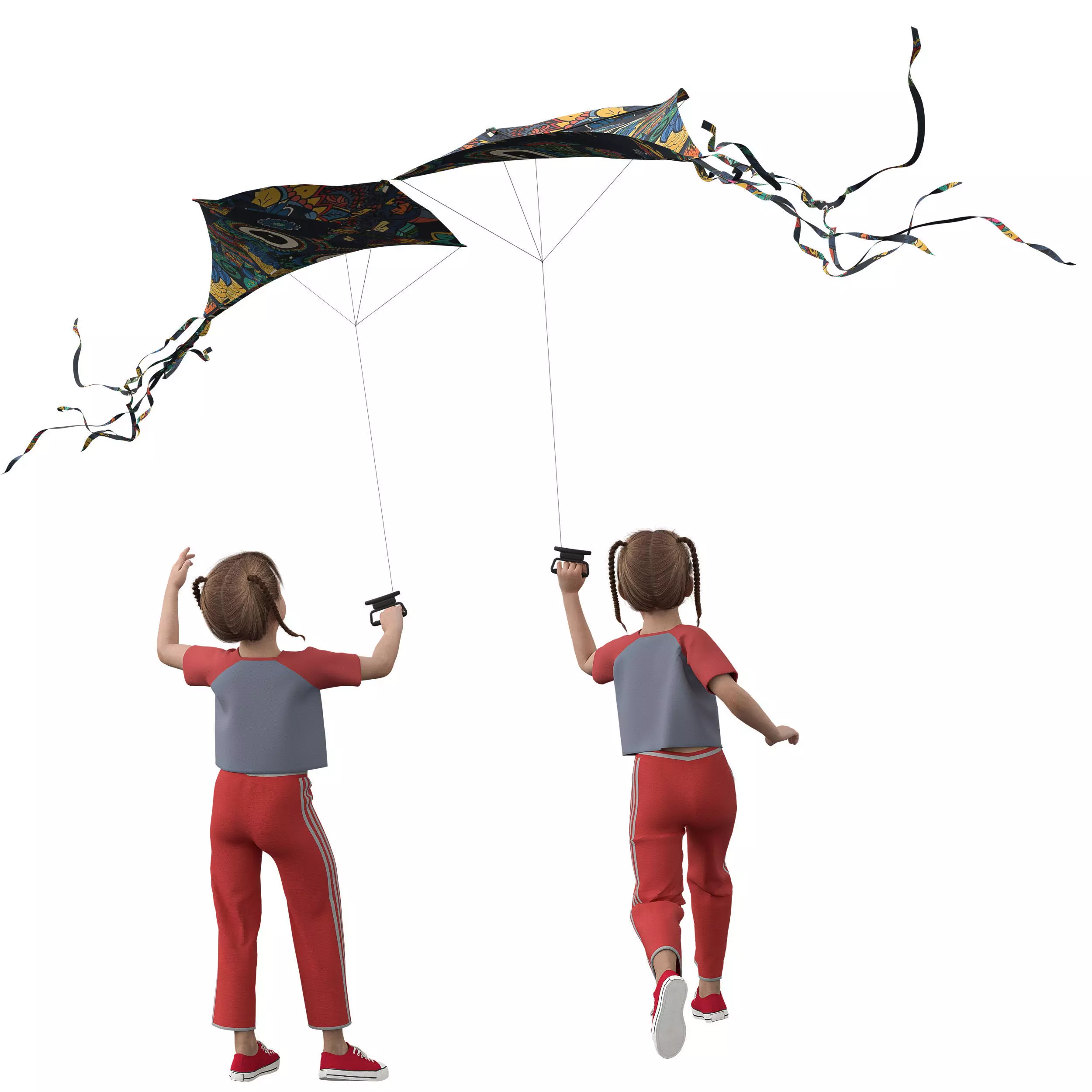 Children Flying Kite Low-poly 3D model_10