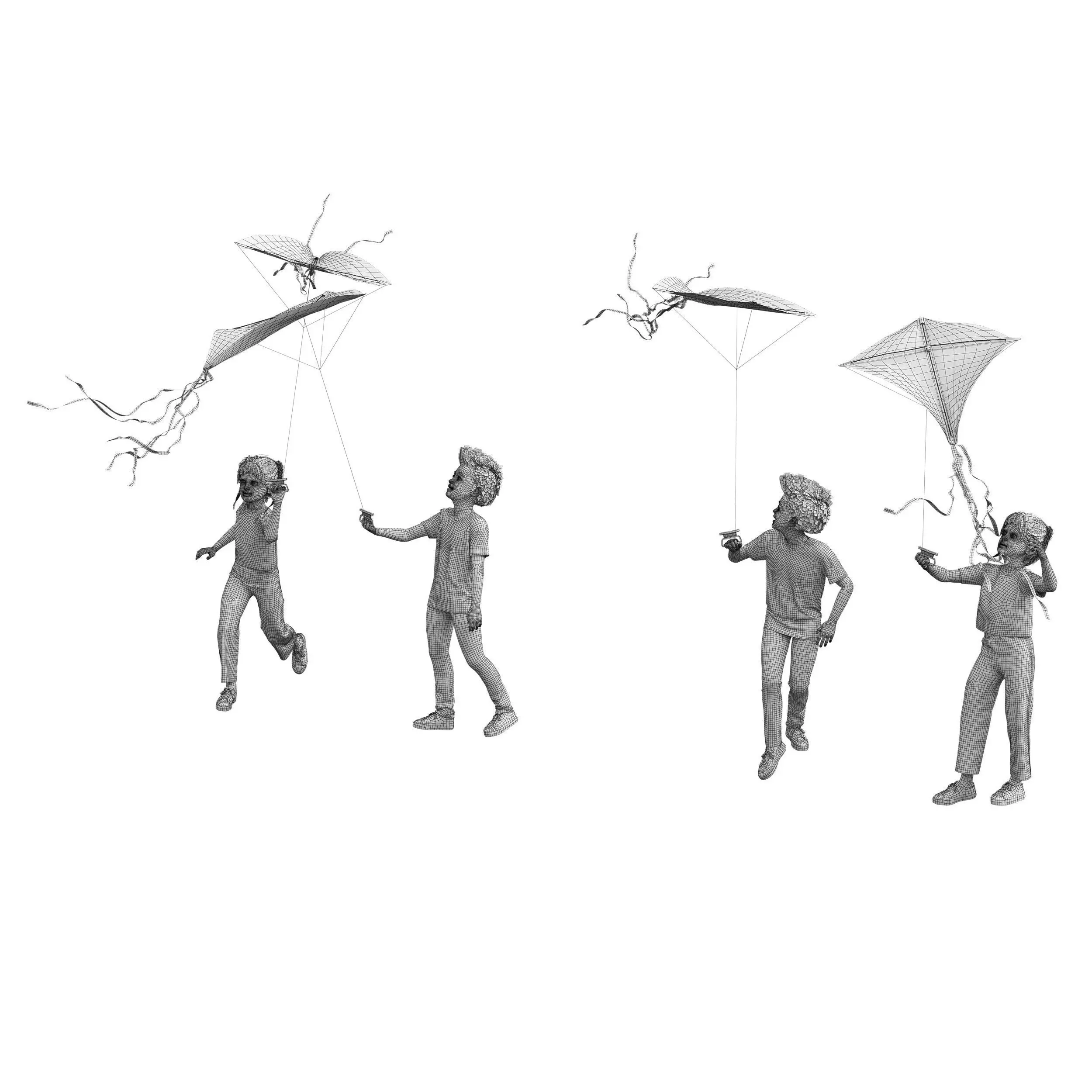 Children Flying Kite Low-poly 3D model_11