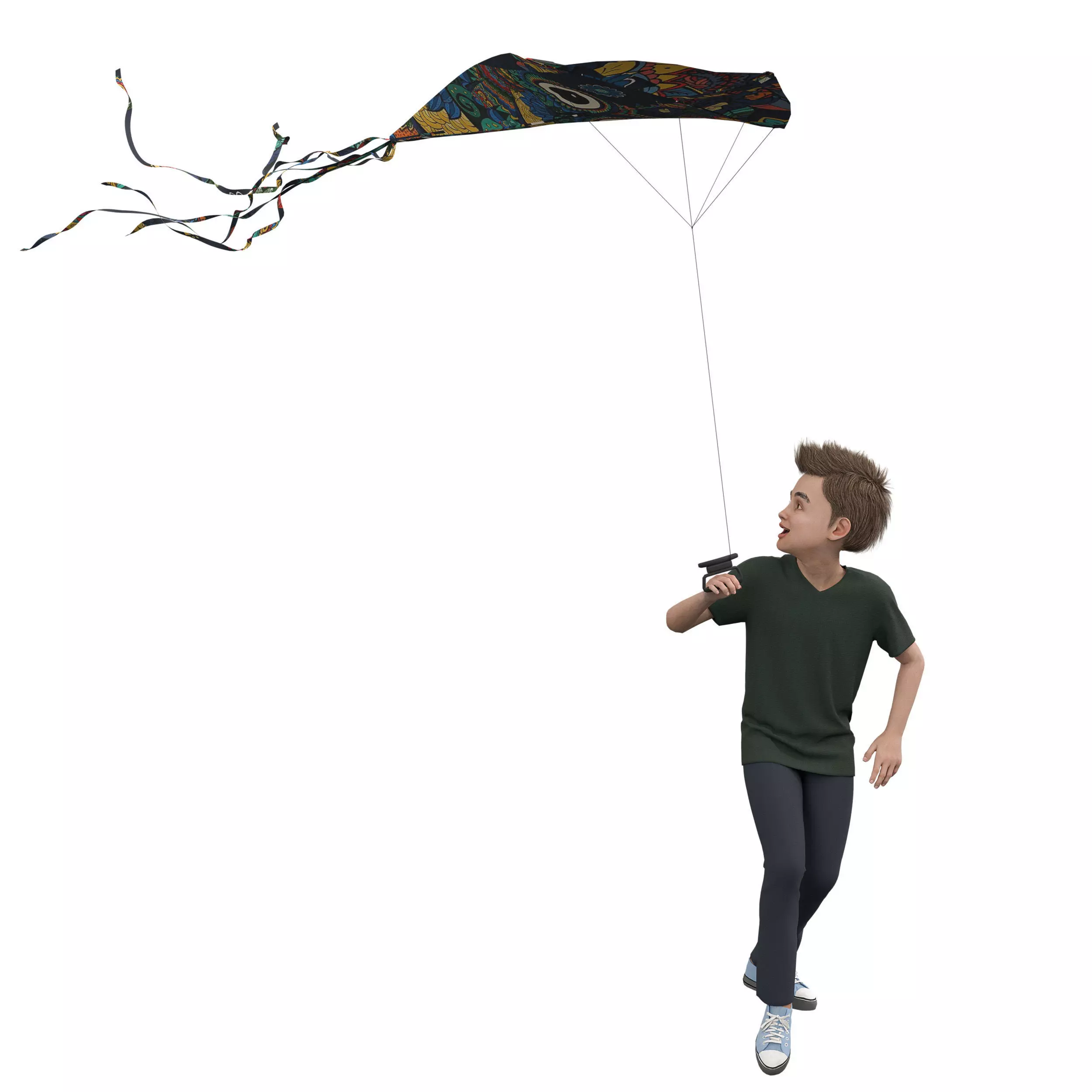 Children Flying Kite Low-poly 3D model_4