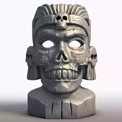 Mayan Death Mask Skull Inlaid Skull Sculpture