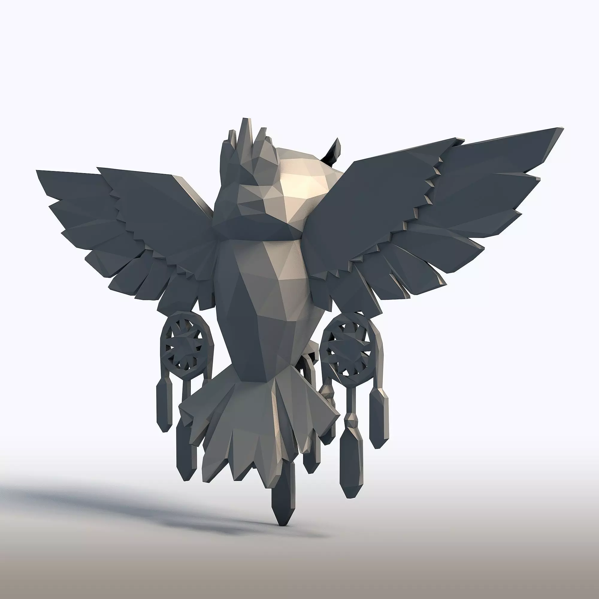 Low Poly Owl Dreamcatcher Native American Spirit Sculpture 3D print model_5