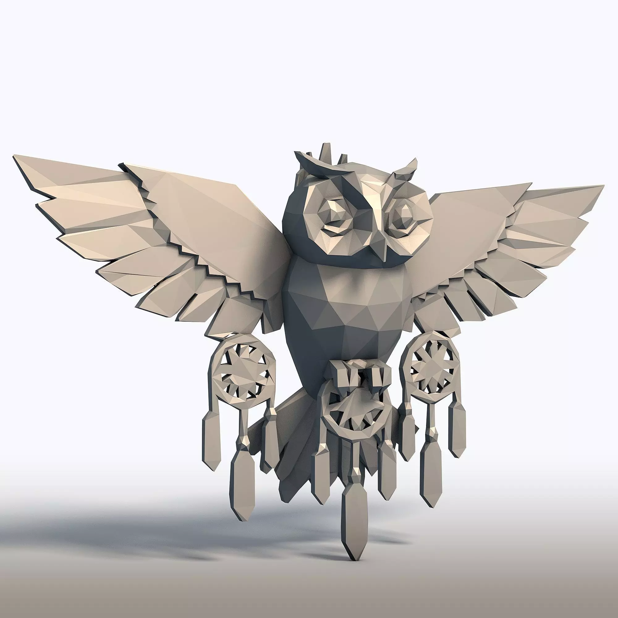 Low Poly Owl Dreamcatcher Native American Spirit Sculpture 3D print model_7