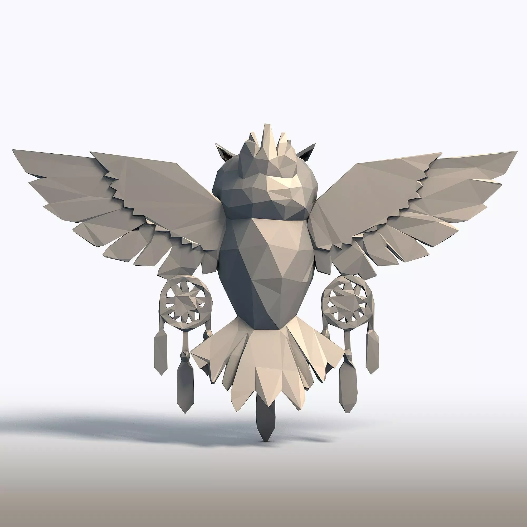 Low Poly Owl Dreamcatcher Native American Spirit Sculpture 3D print model_4