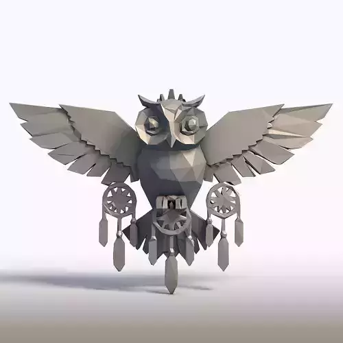 Low Poly Owl Dreamcatcher Native American Spirit Sculpture 3D print model