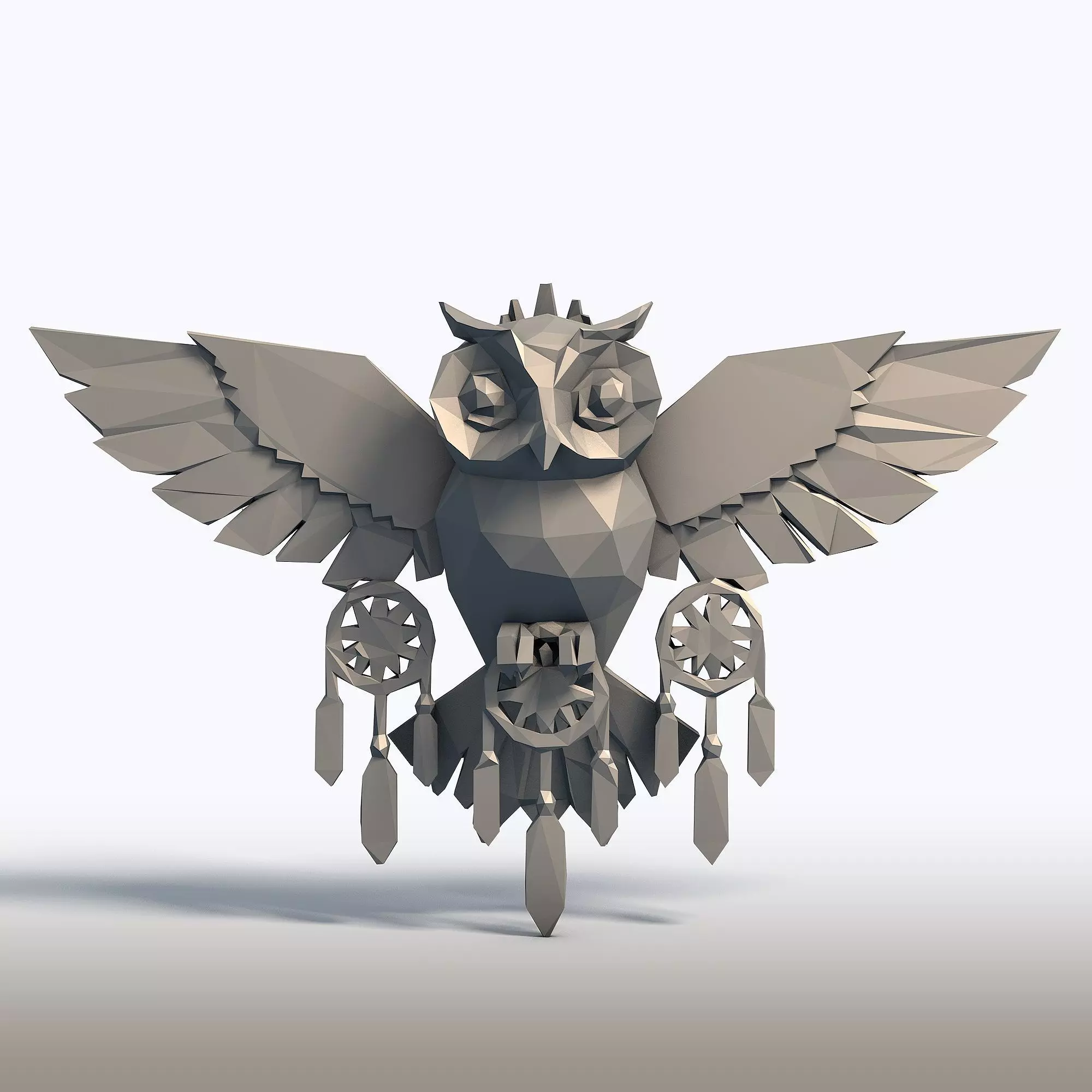 Low Poly Owl Dreamcatcher Native American Spirit Sculpture 3D print model_0