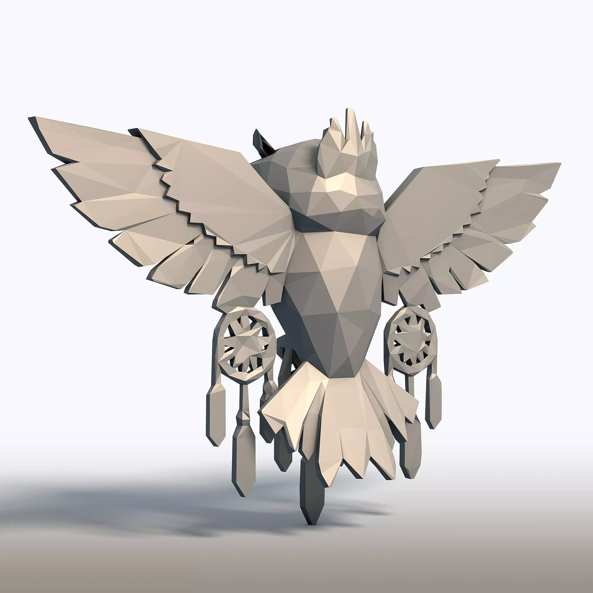 Low Poly Owl Dreamcatcher Native American Spirit Sculpture 3D print model_3