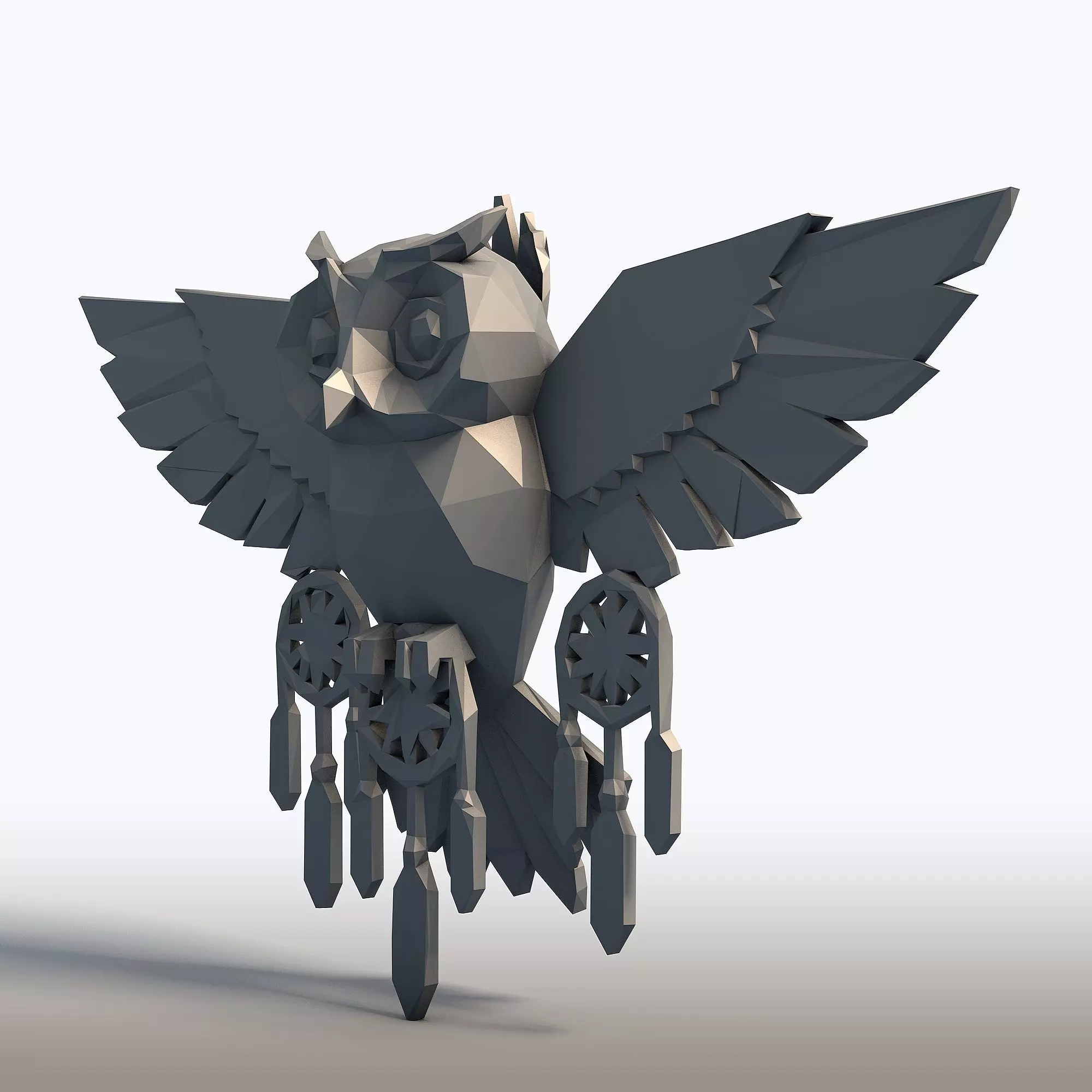Low Poly Owl Dreamcatcher Native American Spirit Sculpture 3D print model_1