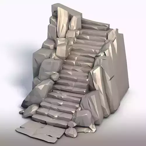 Low Poly Ladder in Stone Geometric Rock Carving Sculpture 