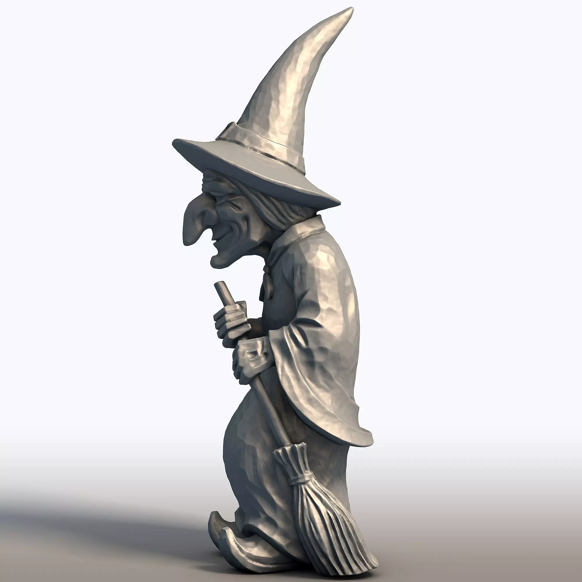 Elderly Witch with Broom Sculpture Wise Witch Statue 3D print model_2