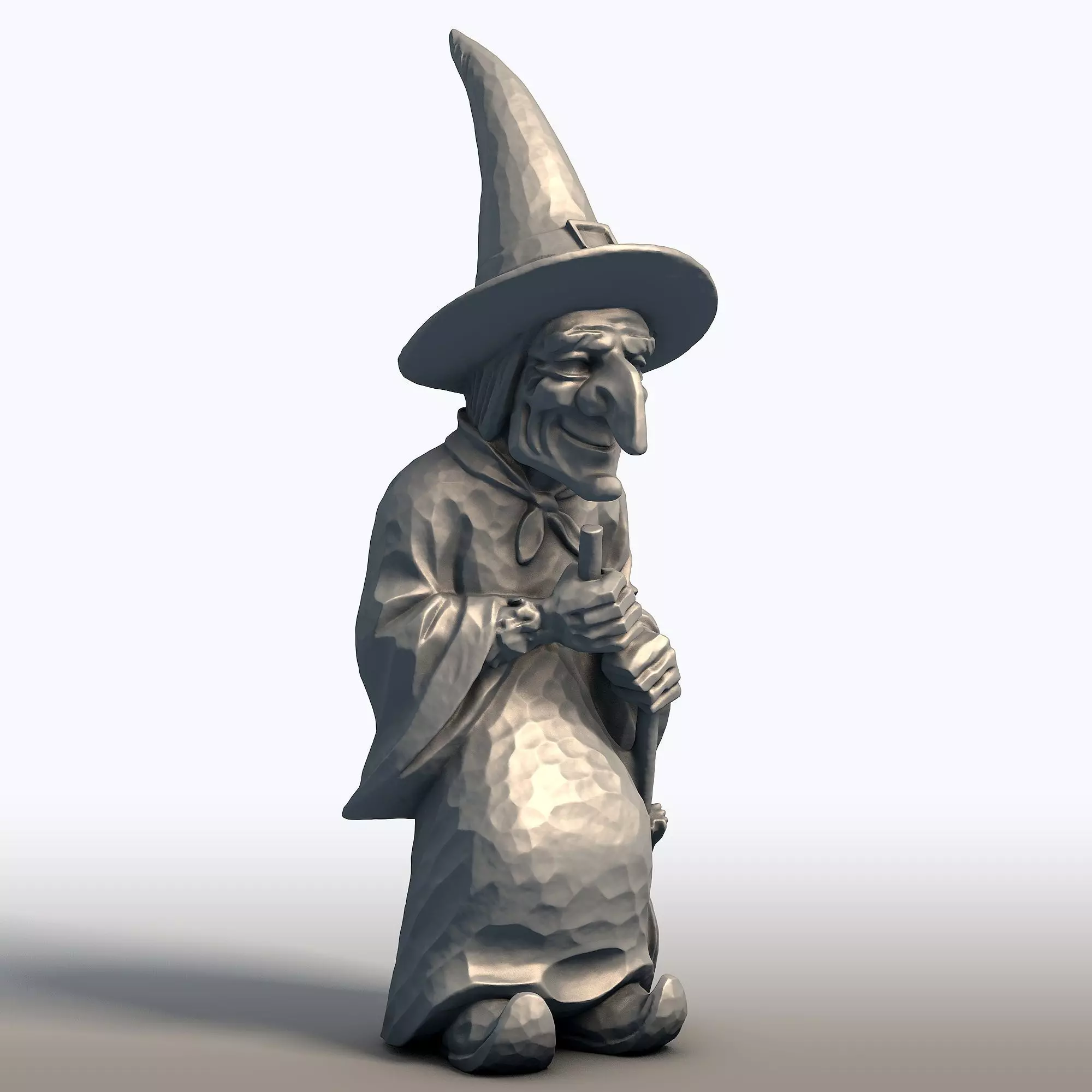 Elderly Witch with Broom Sculpture Wise Witch Statue 3D print model_7
