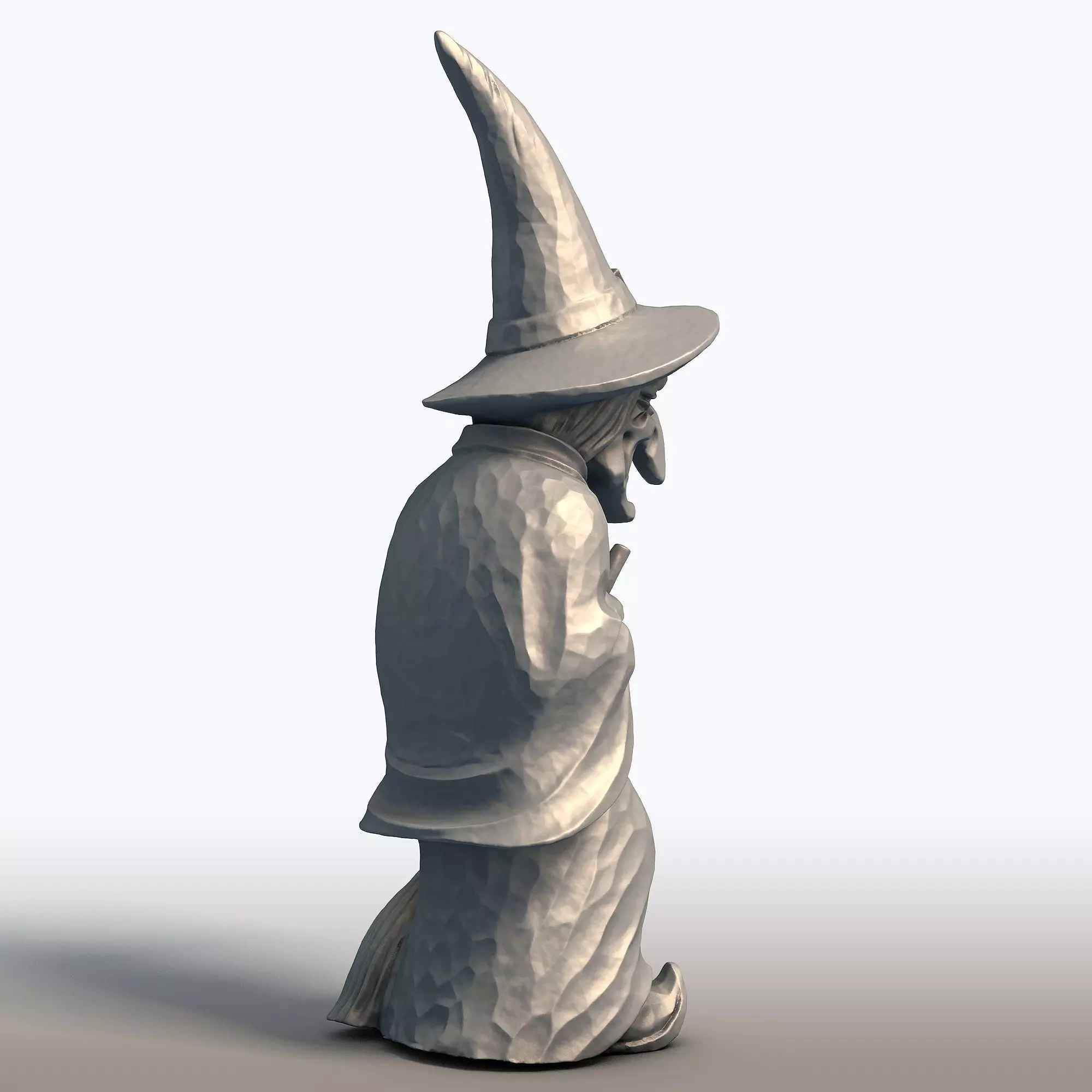 Elderly Witch with Broom Sculpture Wise Witch Statue 3D print model_5