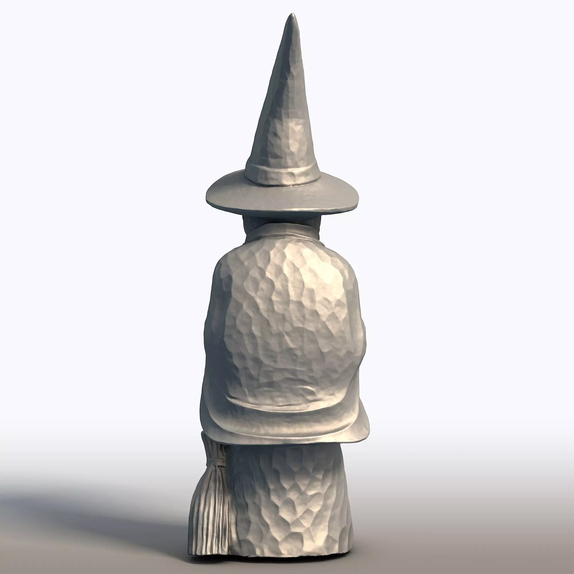 Elderly Witch with Broom Sculpture Wise Witch Statue 3D print model_4