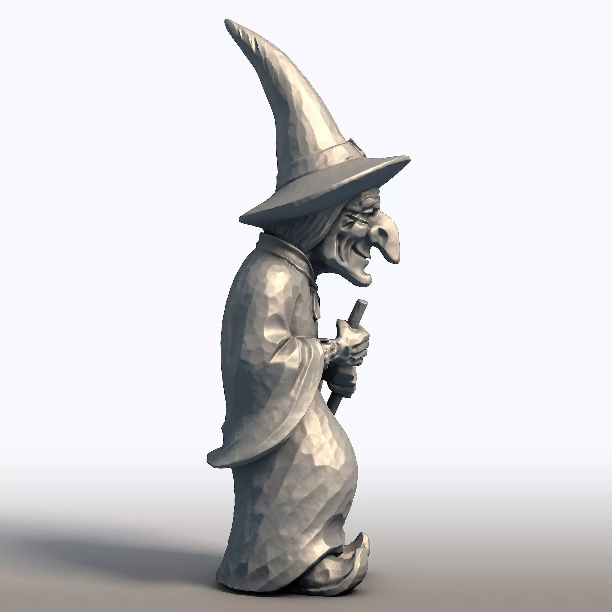 Elderly Witch with Broom Sculpture Wise Witch Statue 3D print model_6