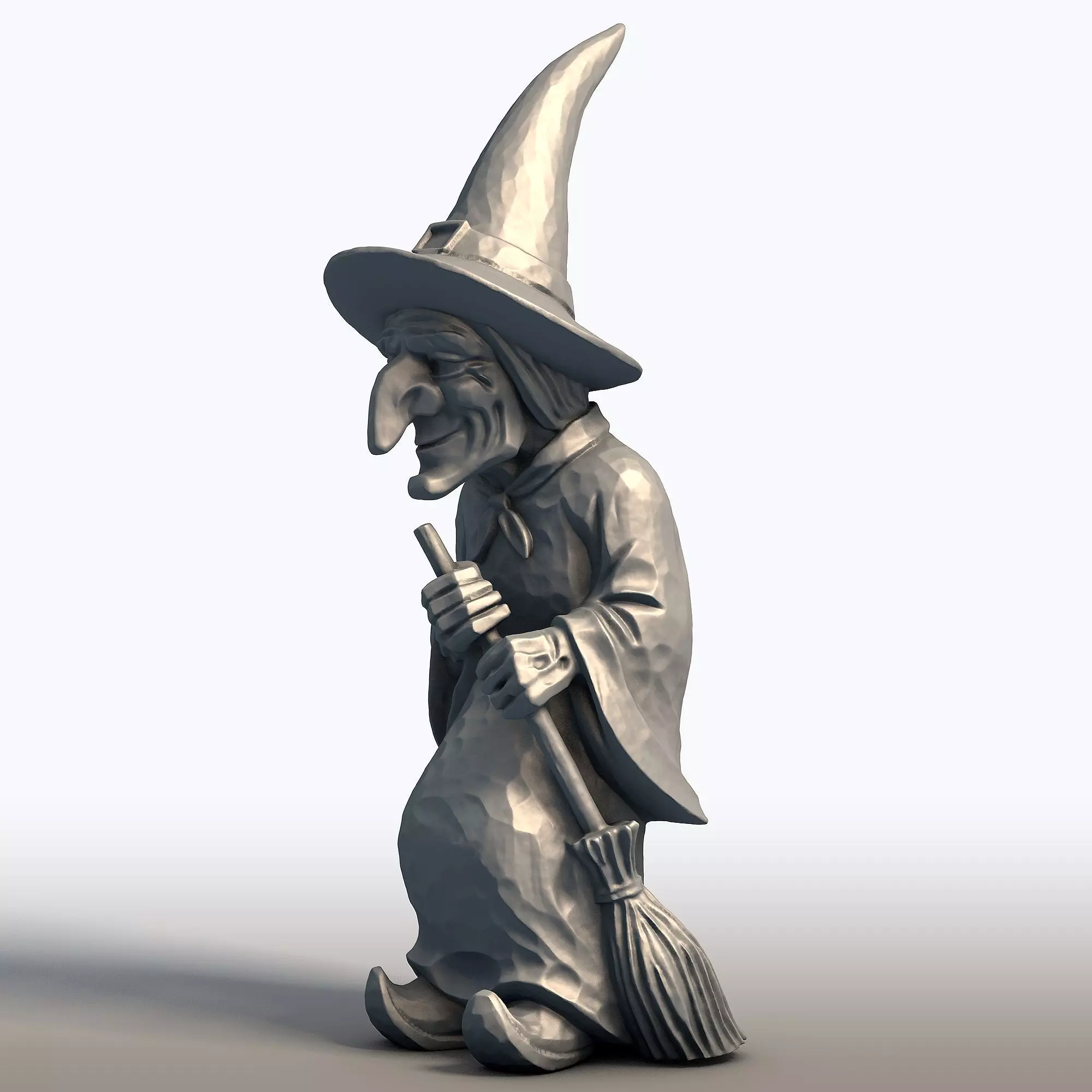 Elderly Witch with Broom Sculpture Wise Witch Statue 3D print model_1