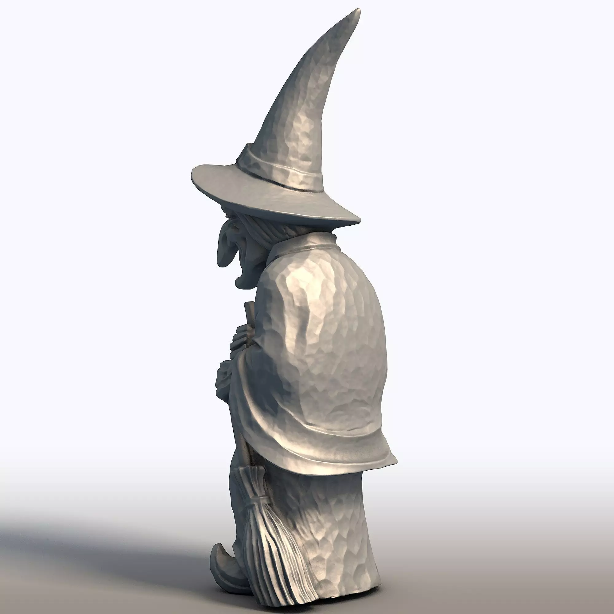 Elderly Witch with Broom Sculpture Wise Witch Statue 3D print model_3