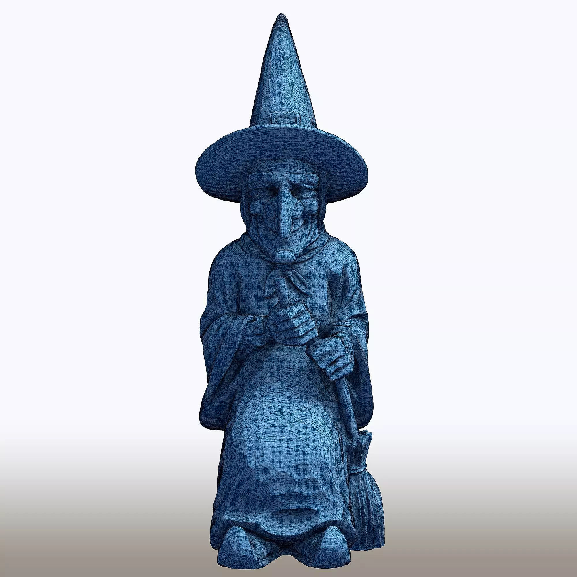 Elderly Witch with Broom Sculpture Wise Witch Statue 3D print model_8