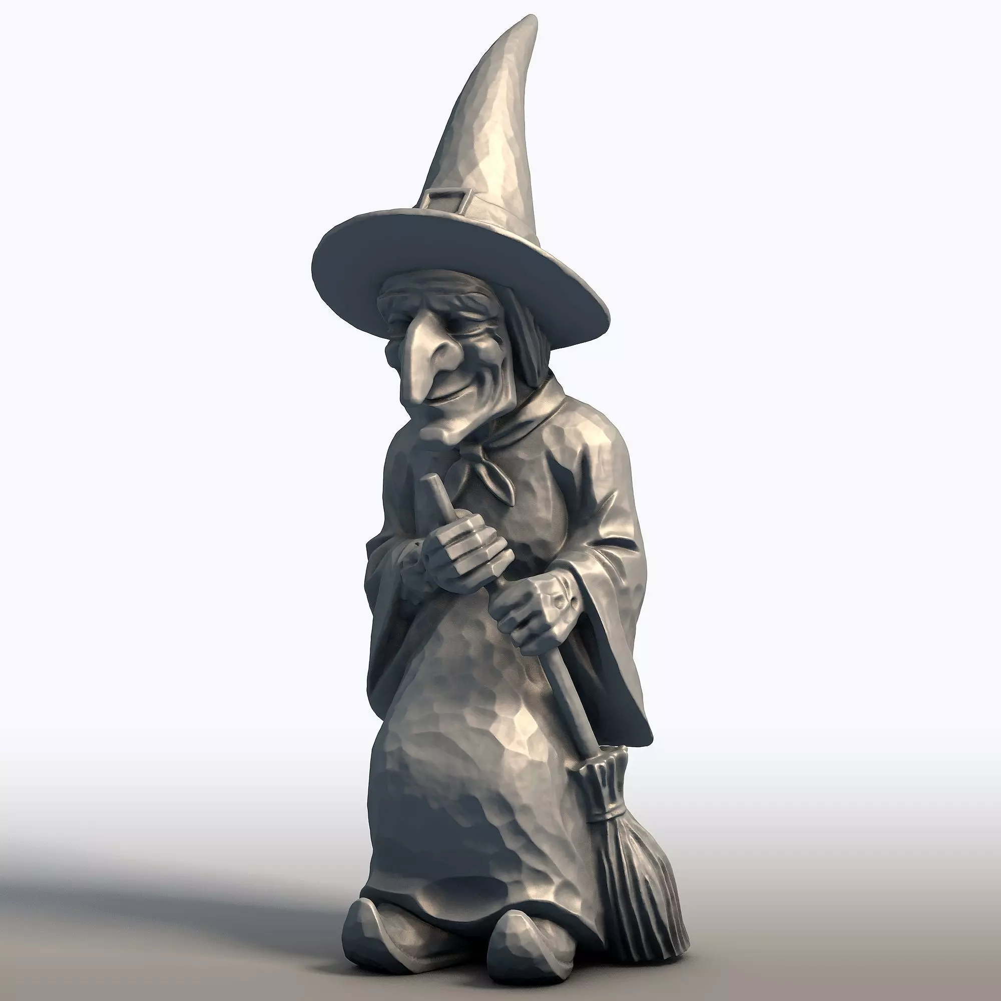 Elderly Witch with Broom Sculpture Wise Witch Statue 3D print model_0