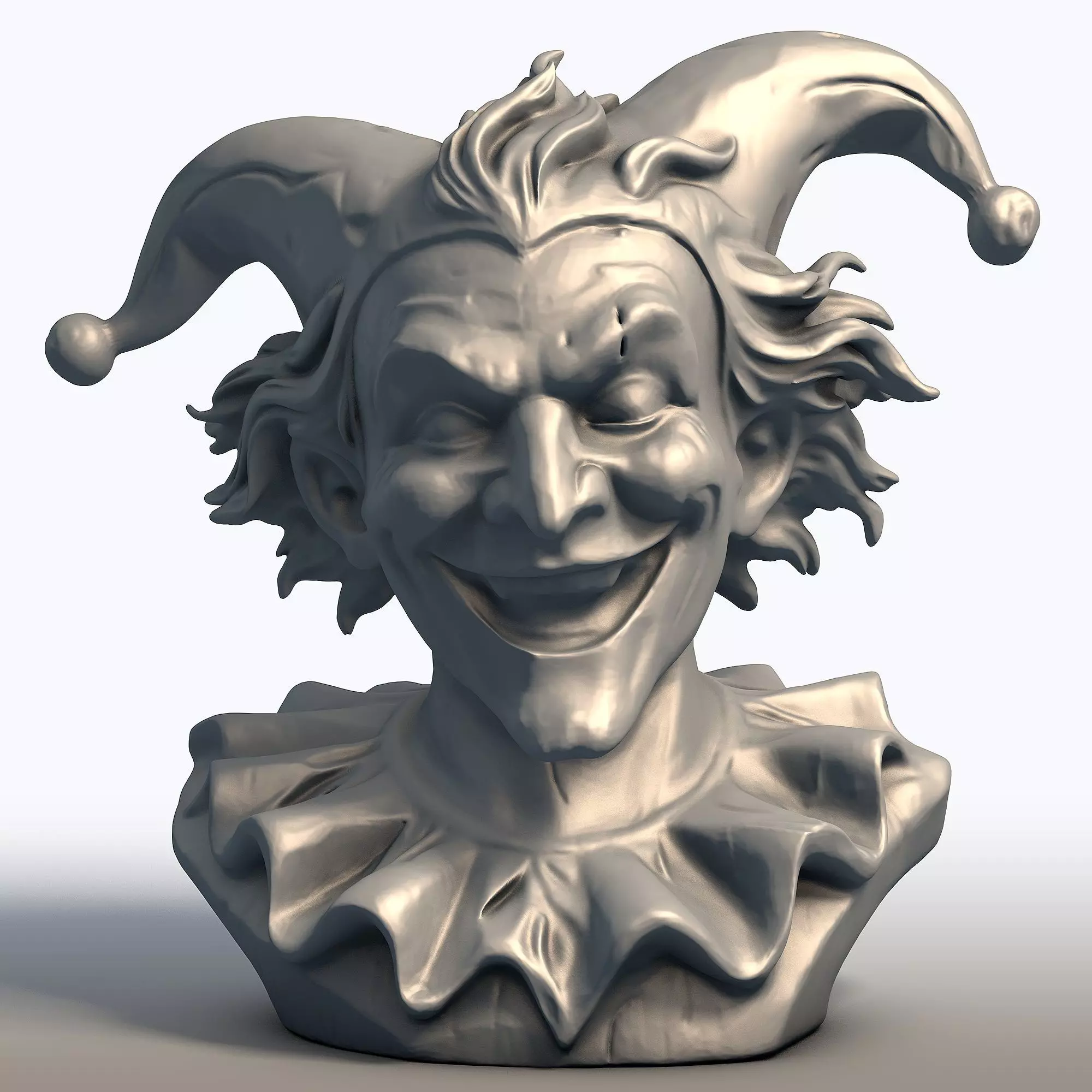 Creepy Jester Bust Sinister Clown Sculpture 3D print model_0