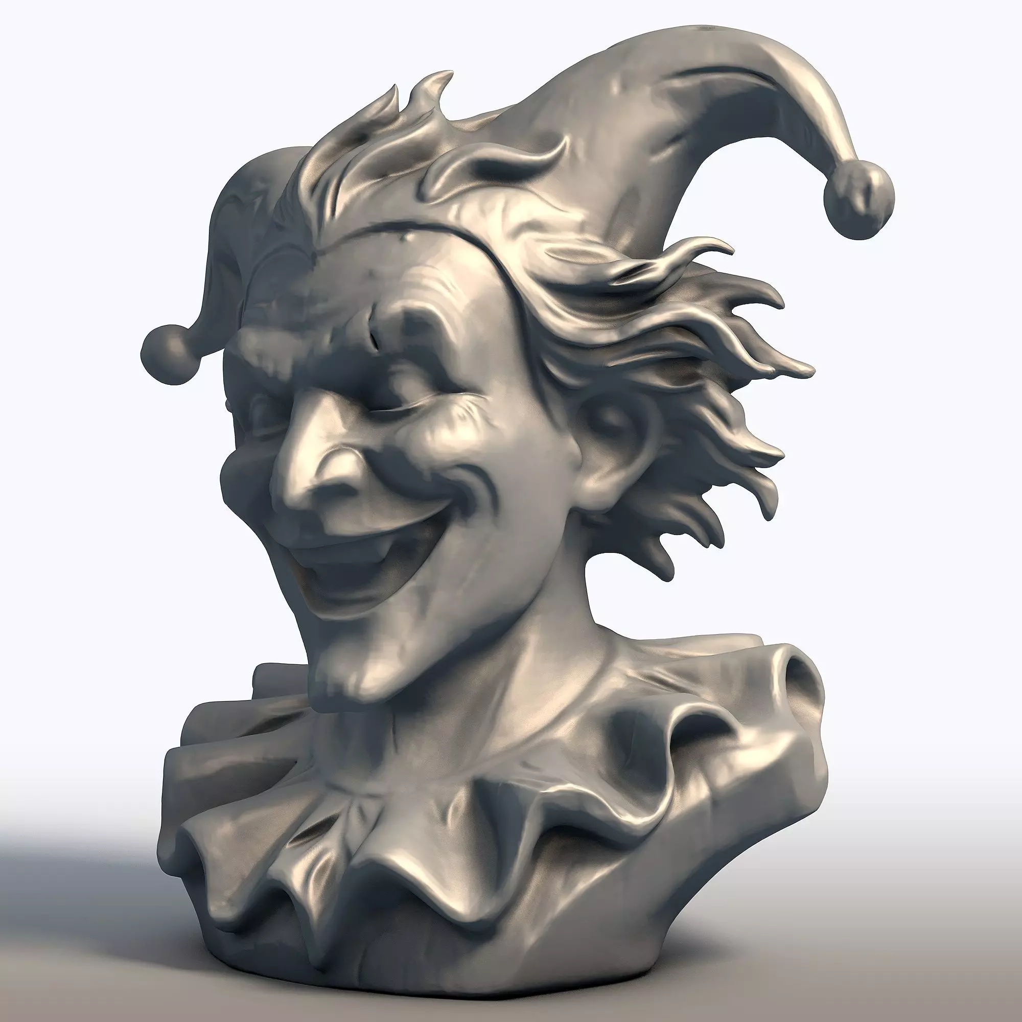 Creepy Jester Bust Sinister Clown Sculpture 3D print model_1