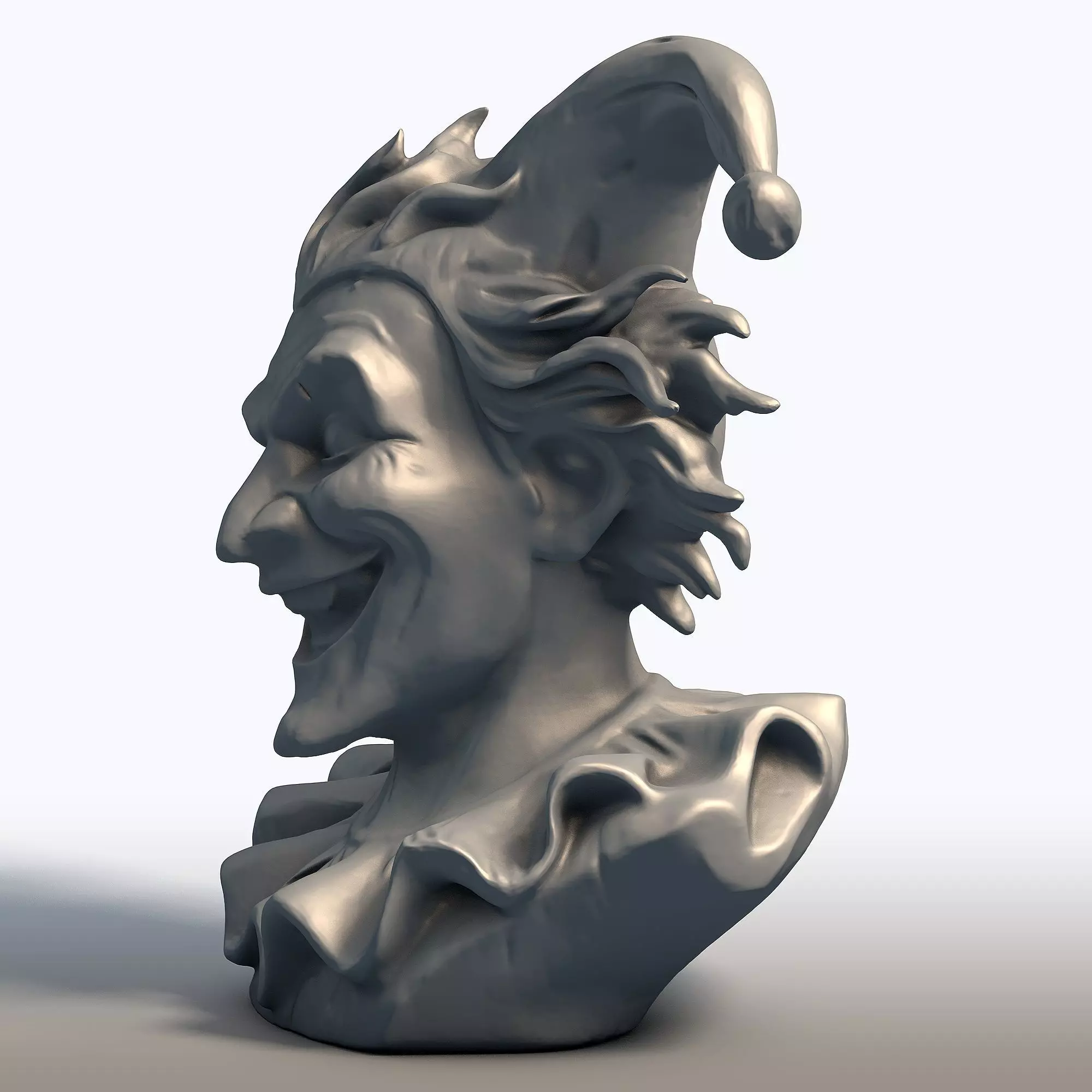 Creepy Jester Bust Sinister Clown Sculpture 3D print model_2