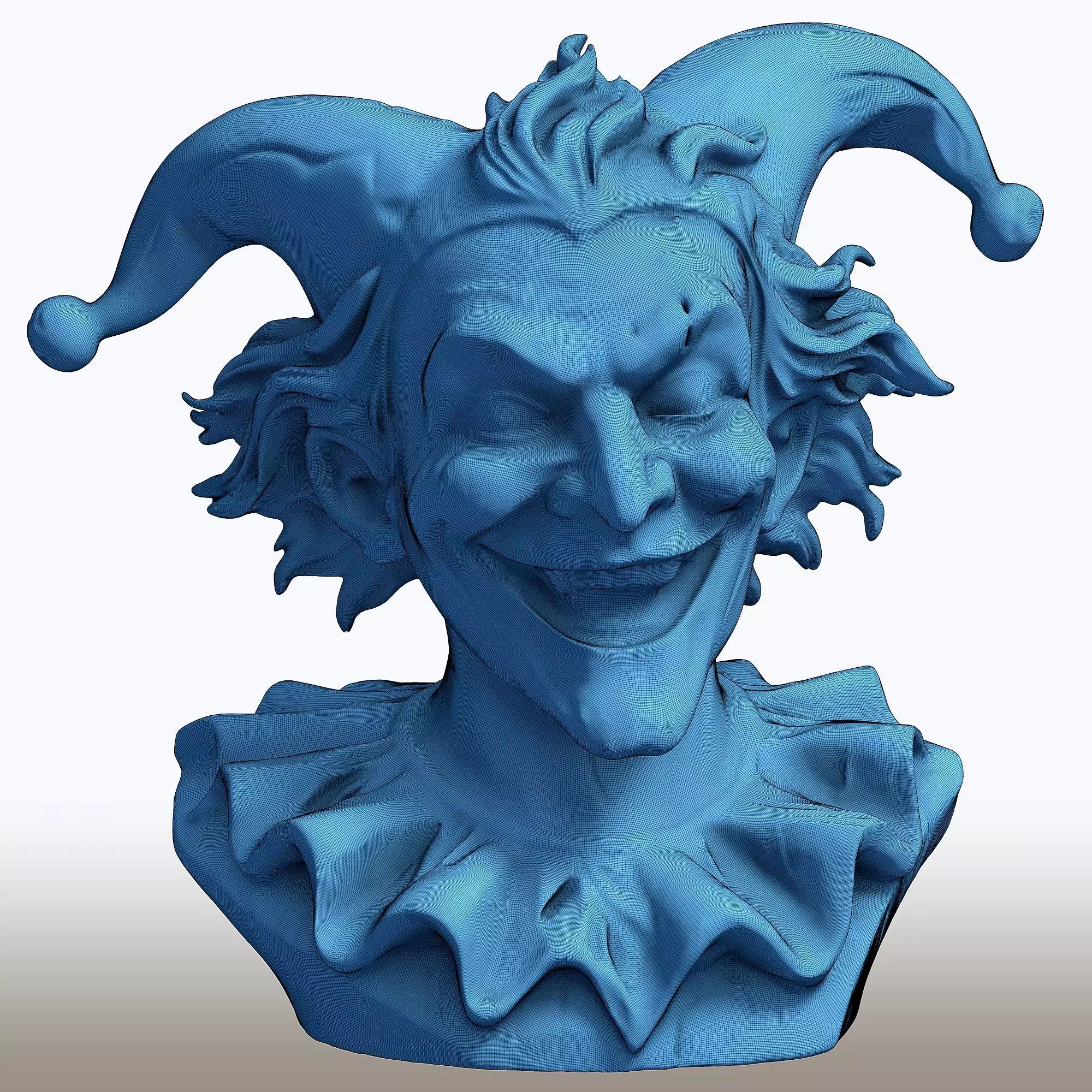 Creepy Jester Bust Sinister Clown Sculpture 3D print model_8