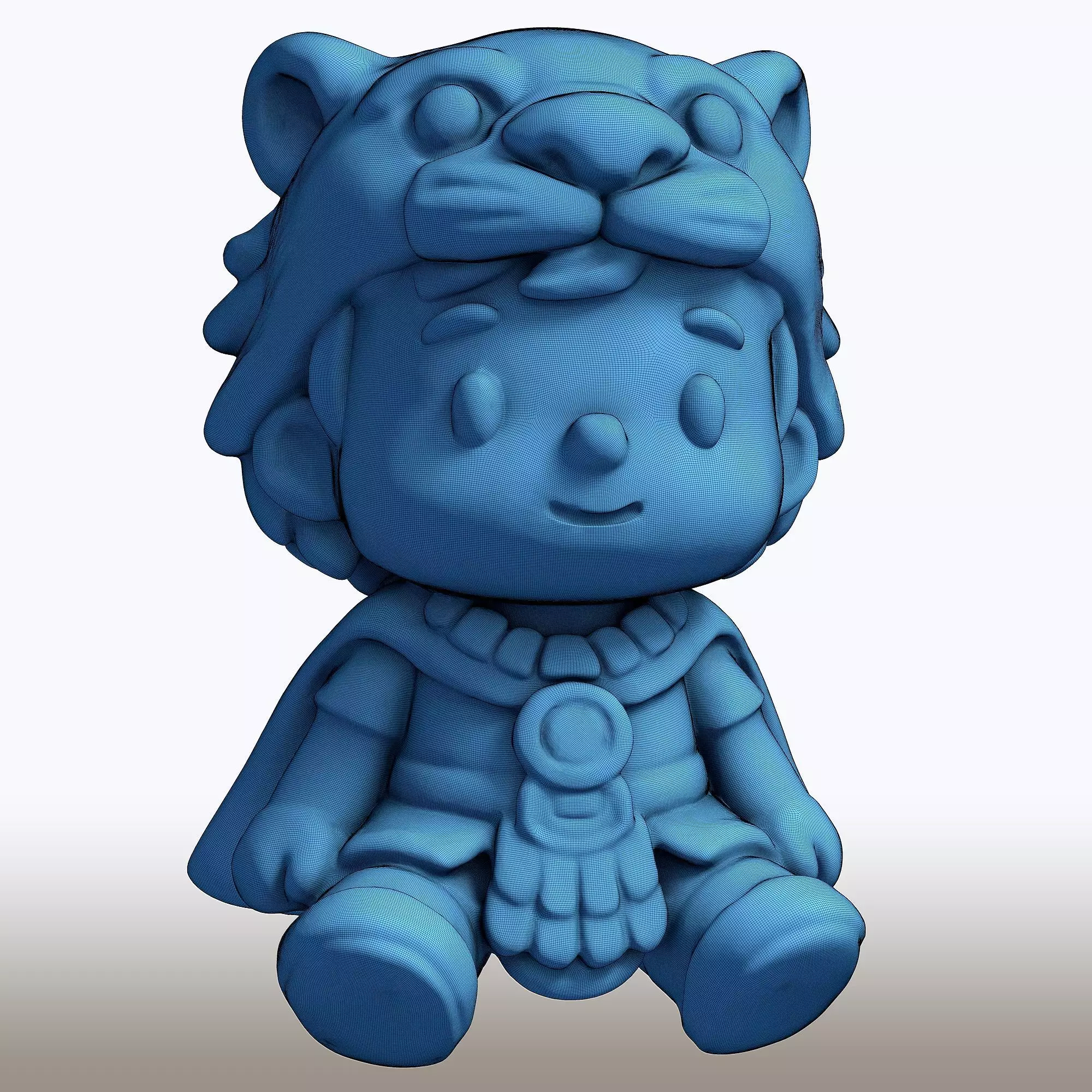 Chibi Aztec Jaguar Warrior Kawaii Mesoamerican Sculpture 3D print model_7