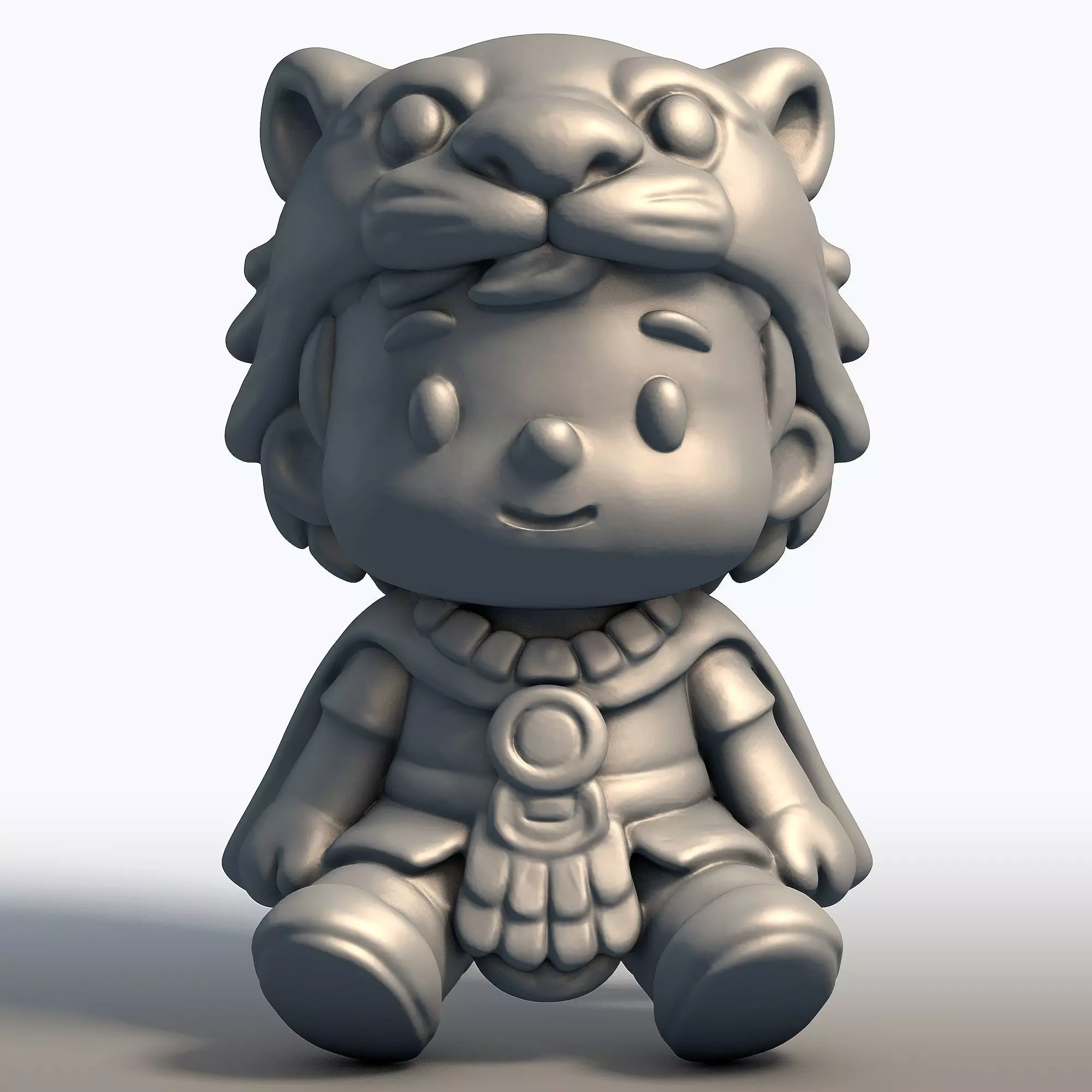 Chibi Aztec Jaguar Warrior Kawaii Mesoamerican Sculpture 3D print model_0