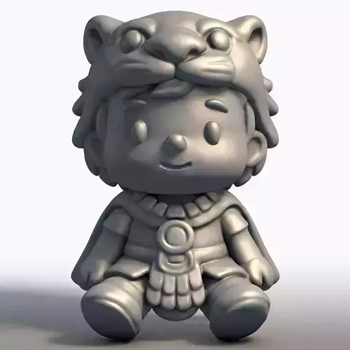 Chibi Aztec Jaguar Warrior Kawaii Mesoamerican Sculpture