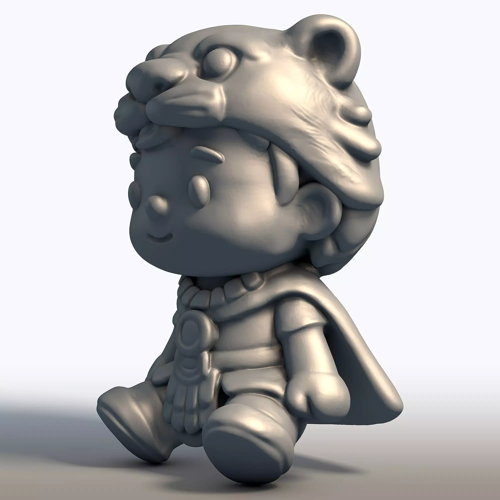 Chibi Aztec Jaguar Warrior Kawaii Mesoamerican Sculpture 3D print model_1