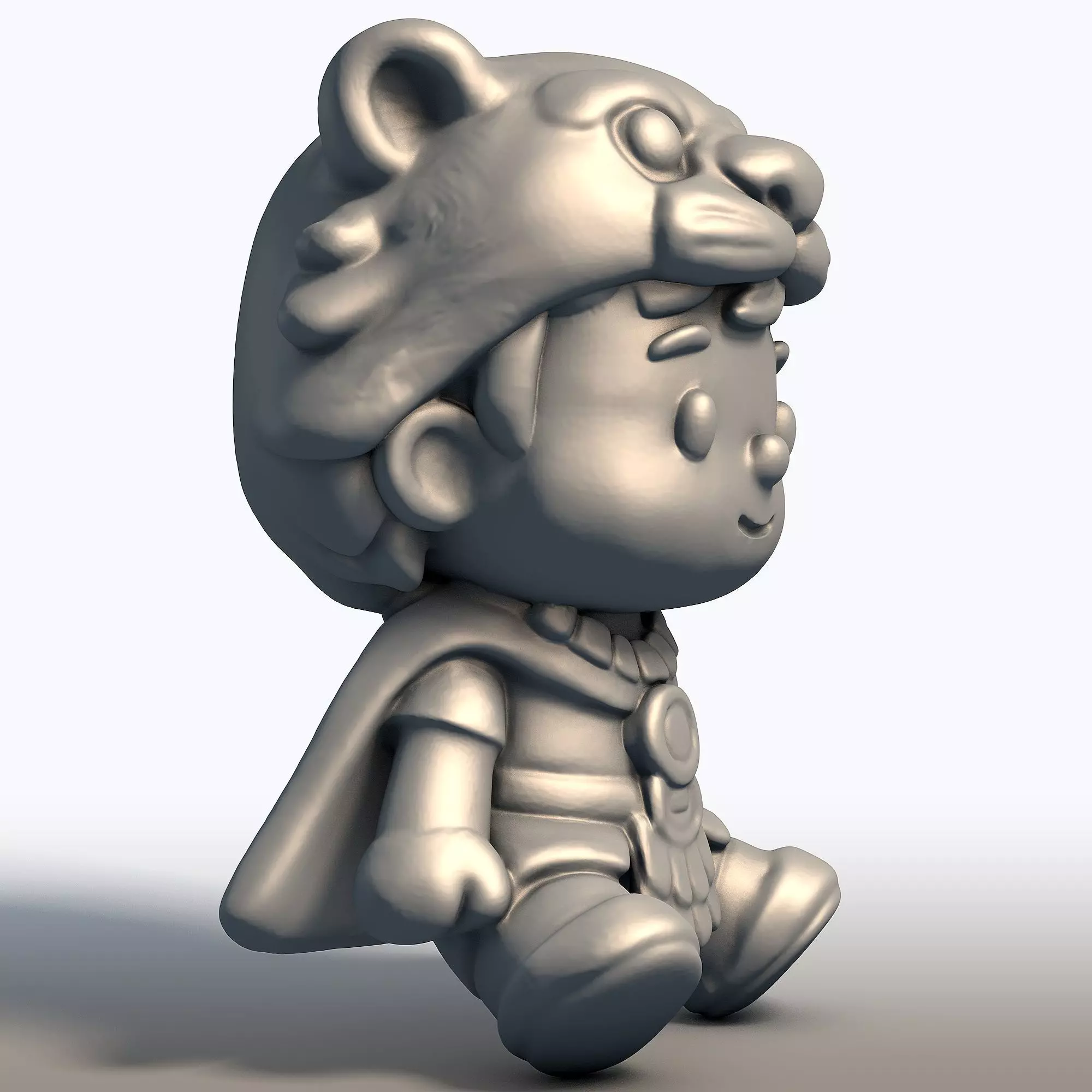 Chibi Aztec Jaguar Warrior Kawaii Mesoamerican Sculpture 3D print model_6